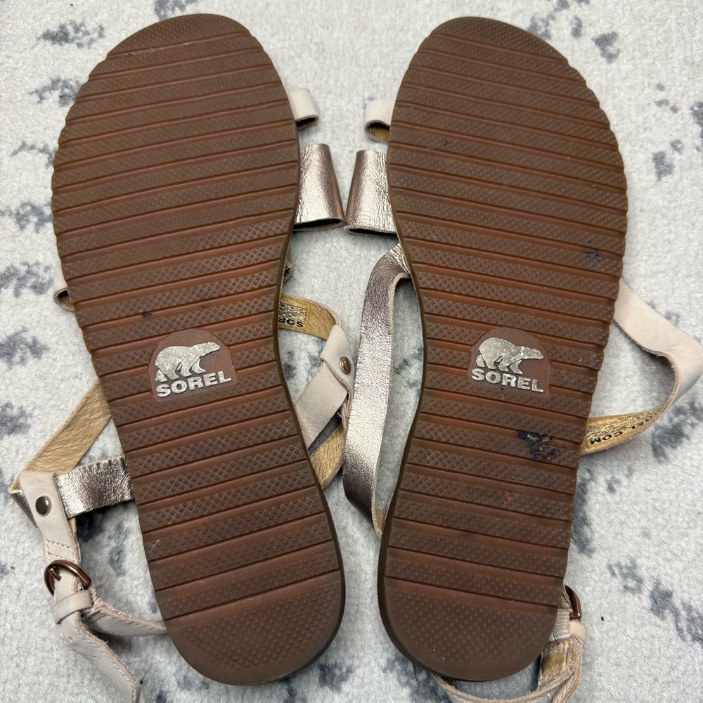 SOREL Ella Criss Cross Metallic Leather Summer Beachy Strappy Gorpcore Sandals - Picture 6 of 7